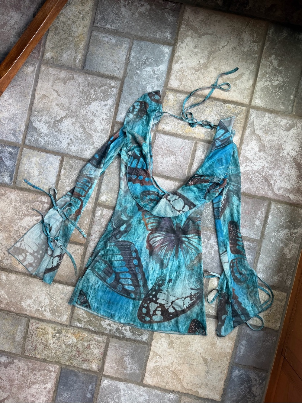 Fairycore mesh bell sleeve butterfly top